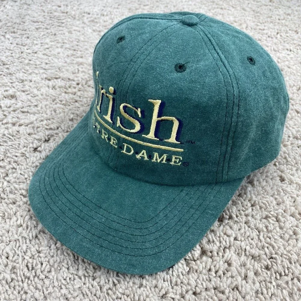 Vtg Notre Dame Fighting Irish Hat University Square Green Strapback Cap USA Made